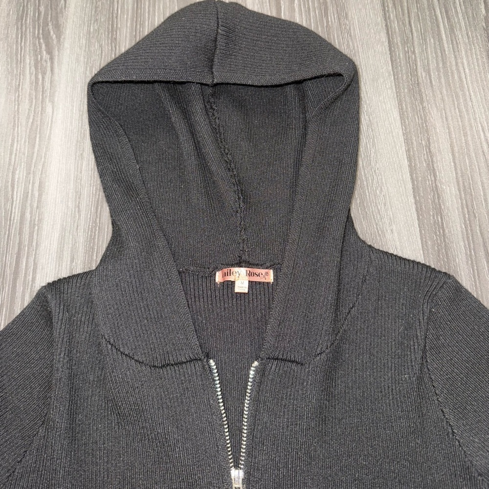 Bailey Rose lightweight fitted knit zip up hoodie sweater size medium black - Picture 2 of 5